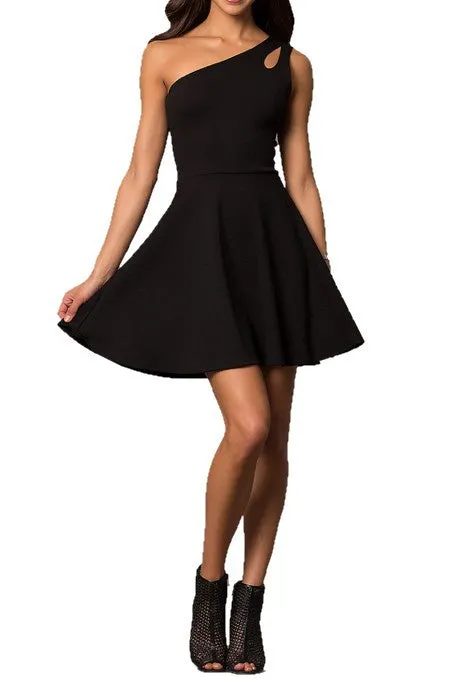 JUNIORS ONE SHOULDER DRESS WITH TEARDROP CUTOUT