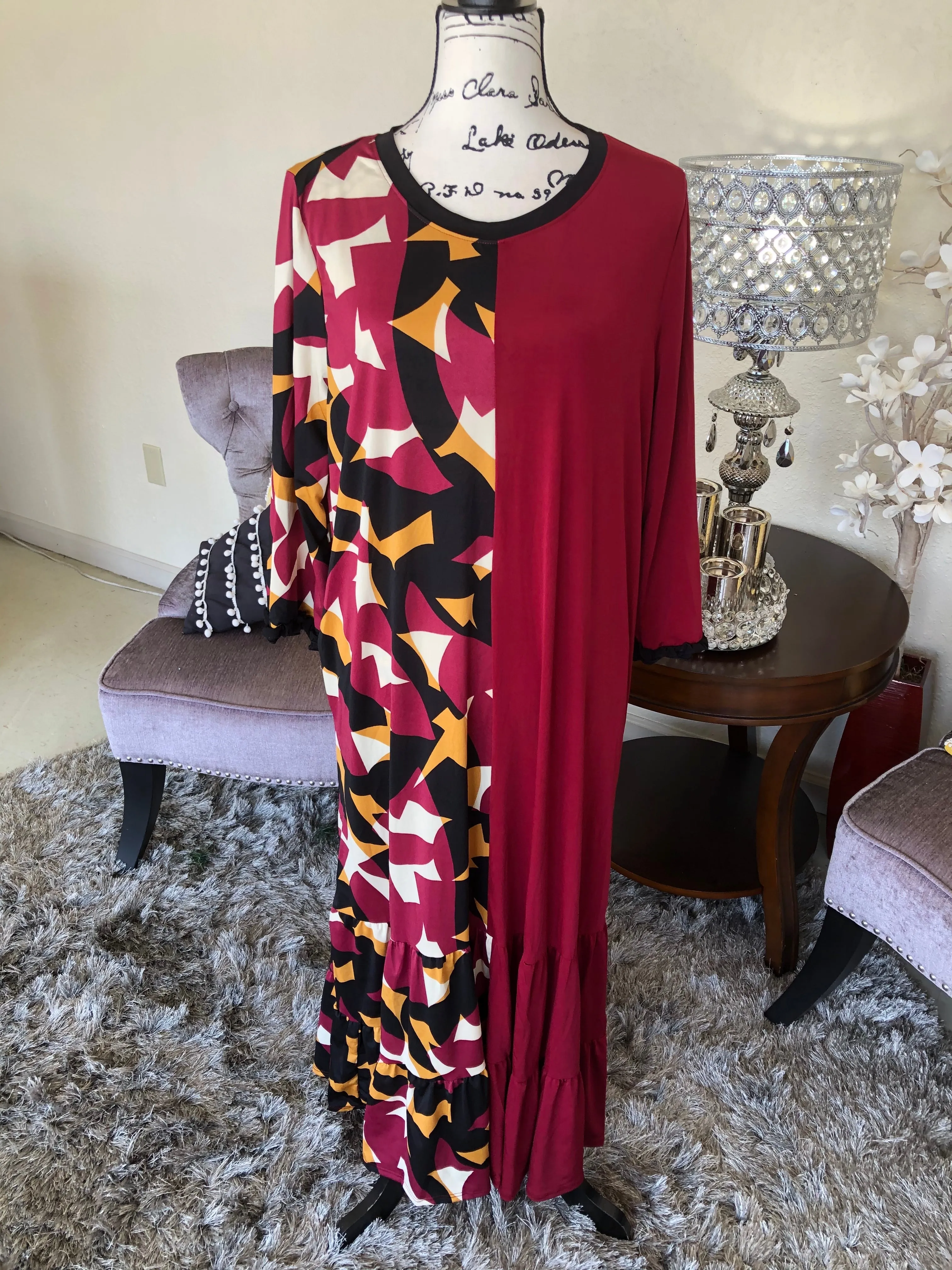 Kiara Burgundy Contrast Dress (PL)