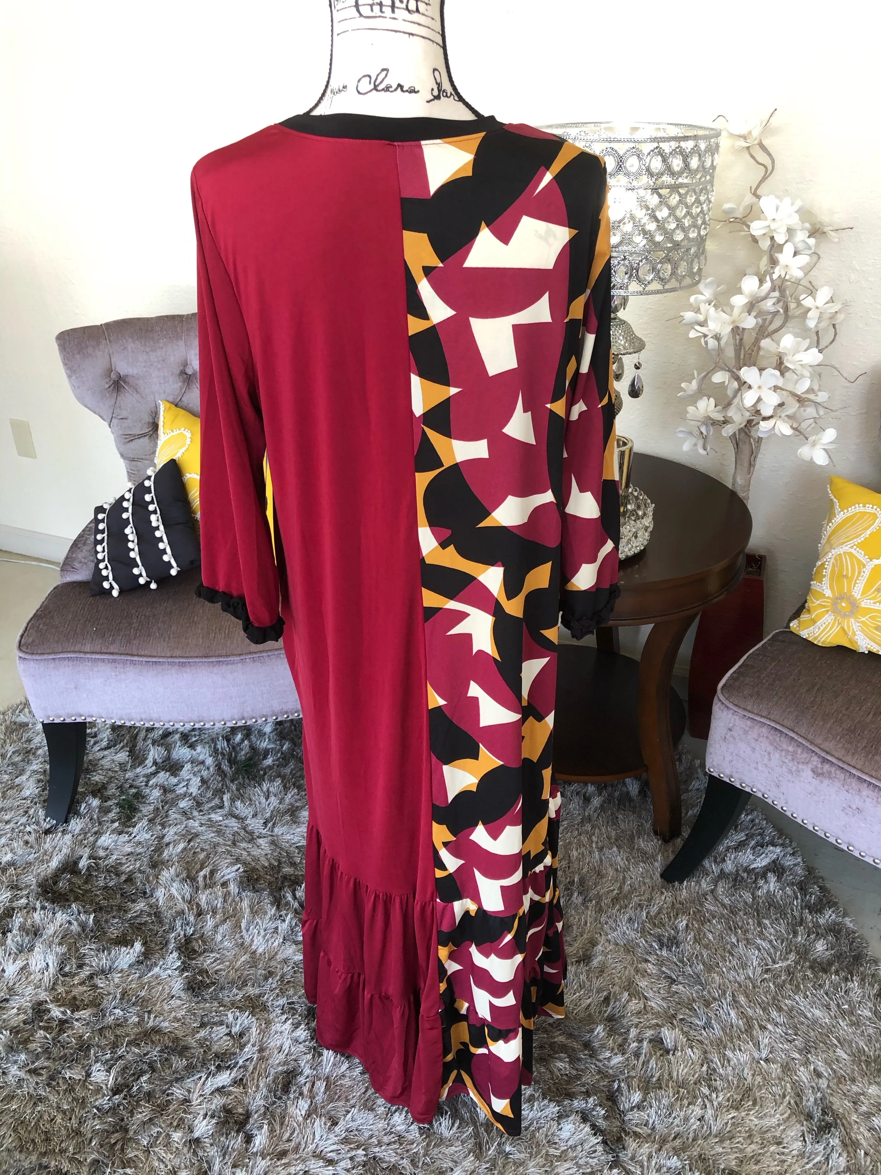 Kiara Burgundy Contrast Dress (PL)