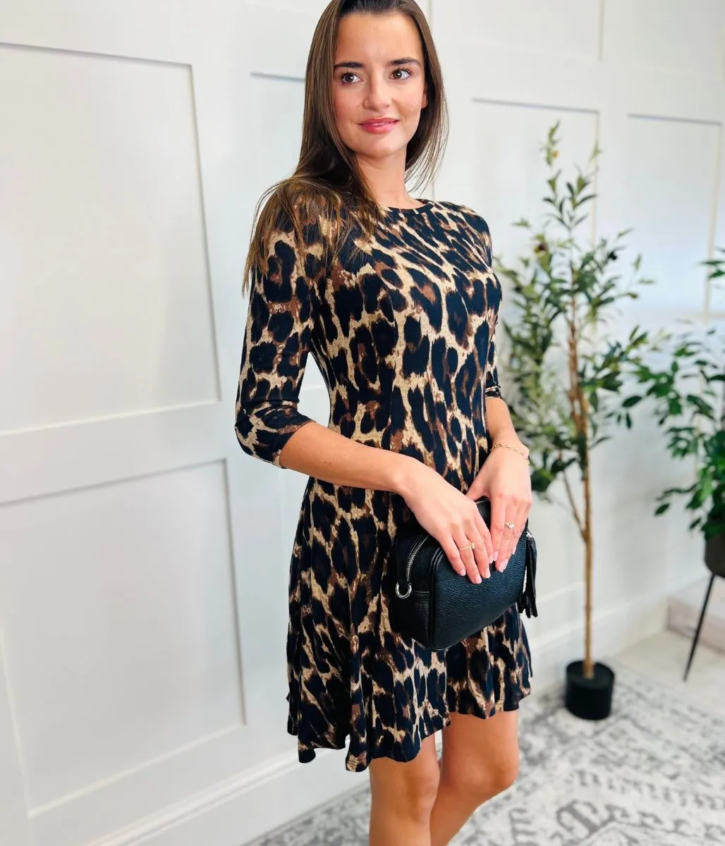 Leopard Print Paneled Swing Dress