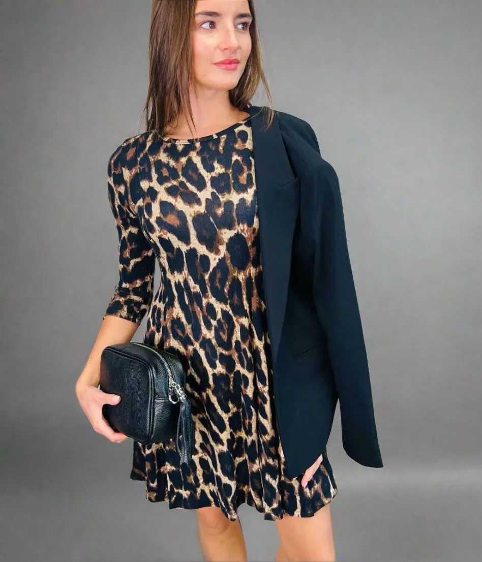 Leopard Print Paneled Swing Dress