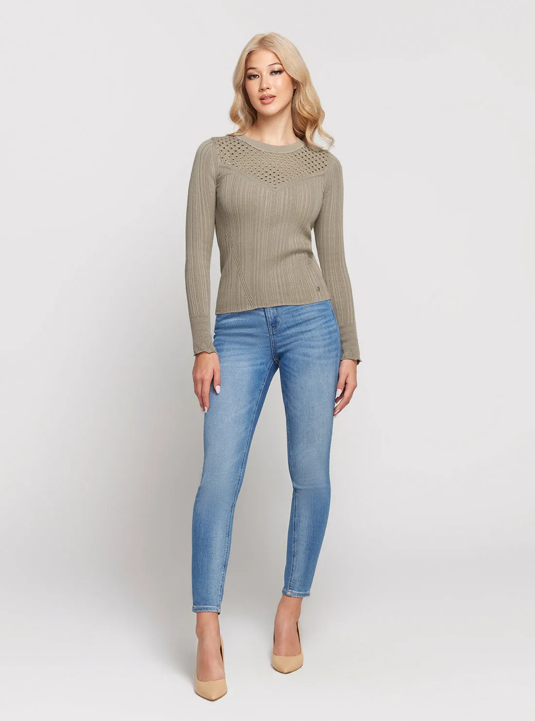 Light Khaki Marie Long Sleeve Knit Top