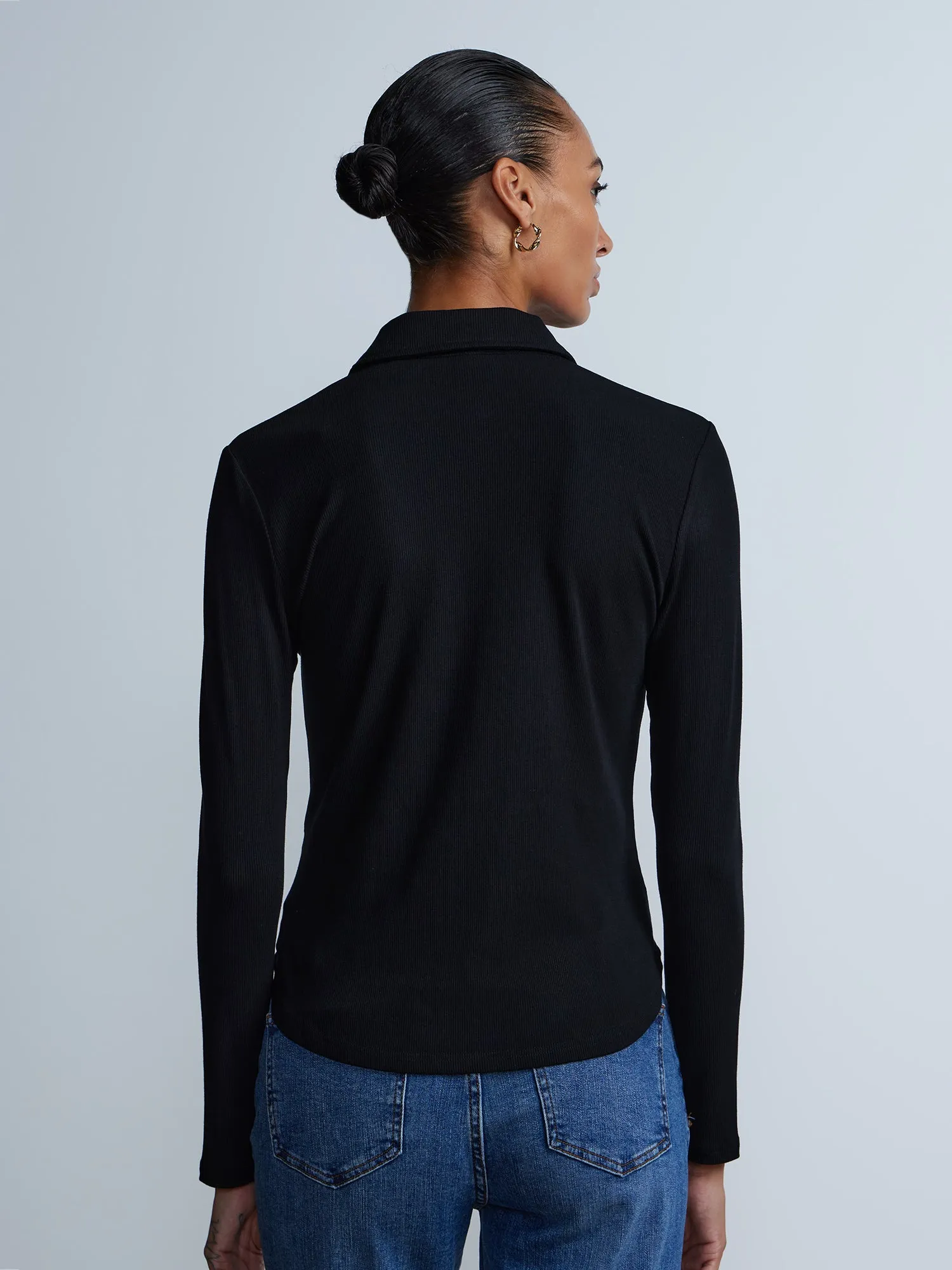 Long Sleeve Ribbed Knit Button-Front Shirt