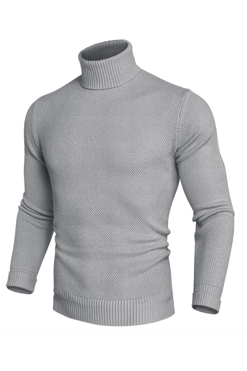 Men Turtleneck Sweater Long Sleeve Ribbed Cuff Textured Pullover Jumper