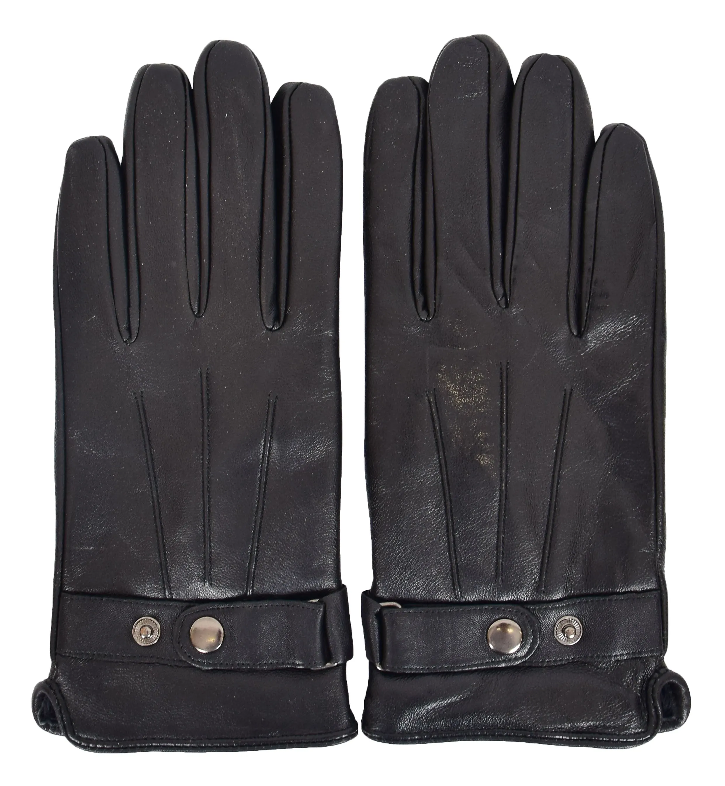 Mens Soft Lambskin Black Leather Gloves Adjustable Strap Winter Casual Glove MGS01