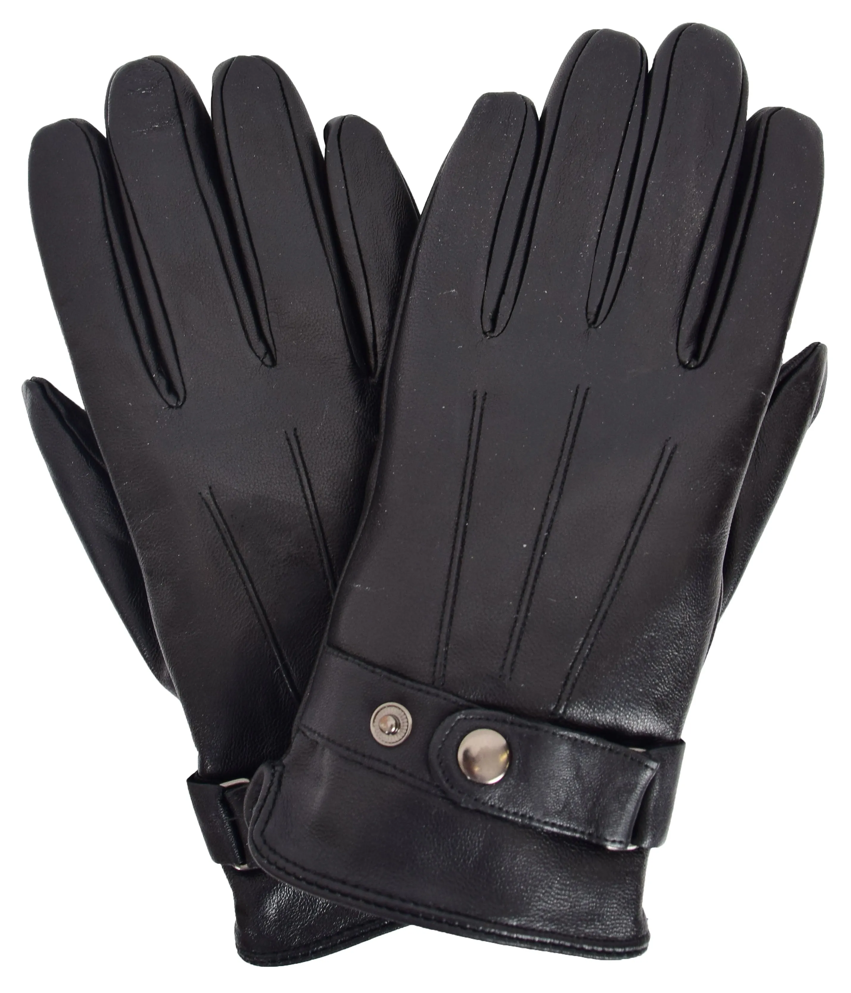 Mens Soft Lambskin Black Leather Gloves Adjustable Strap Winter Casual Glove MGS01