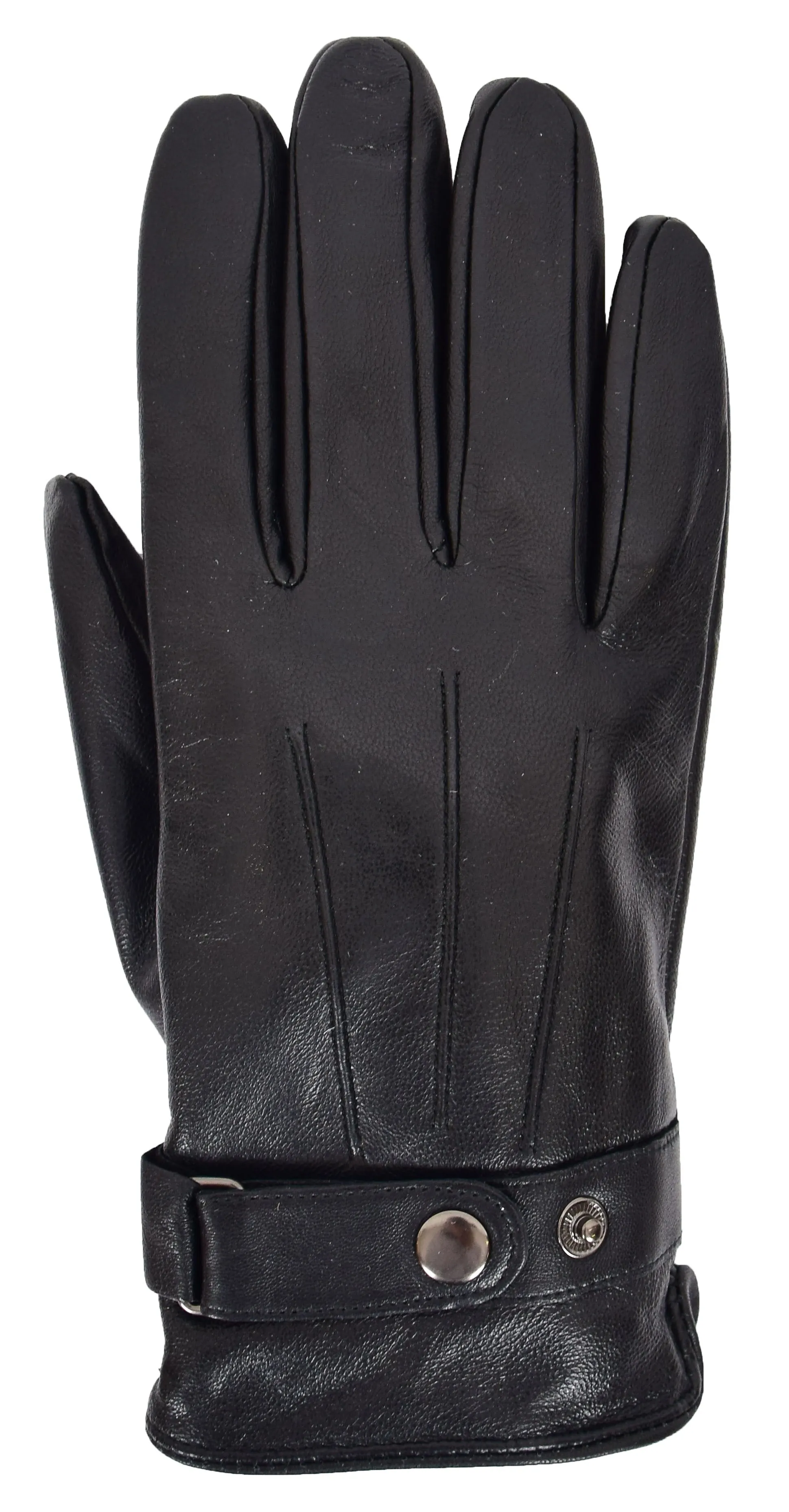 Mens Soft Lambskin Black Leather Gloves Adjustable Strap Winter Casual Glove MGS01