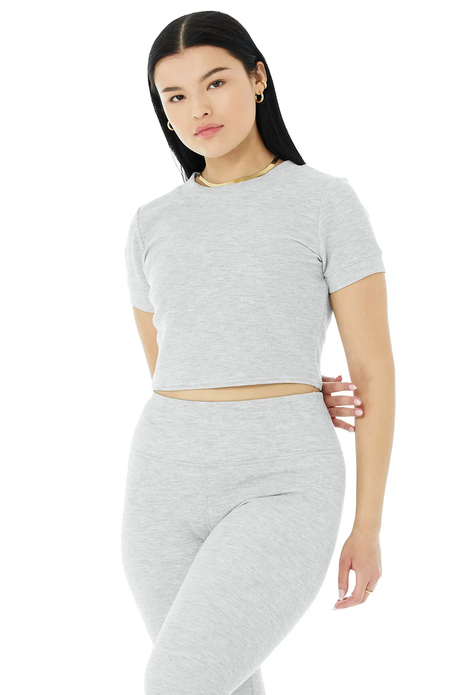 Micro Waffle Sierra Short Sleeve Top - Athletic Heather Grey