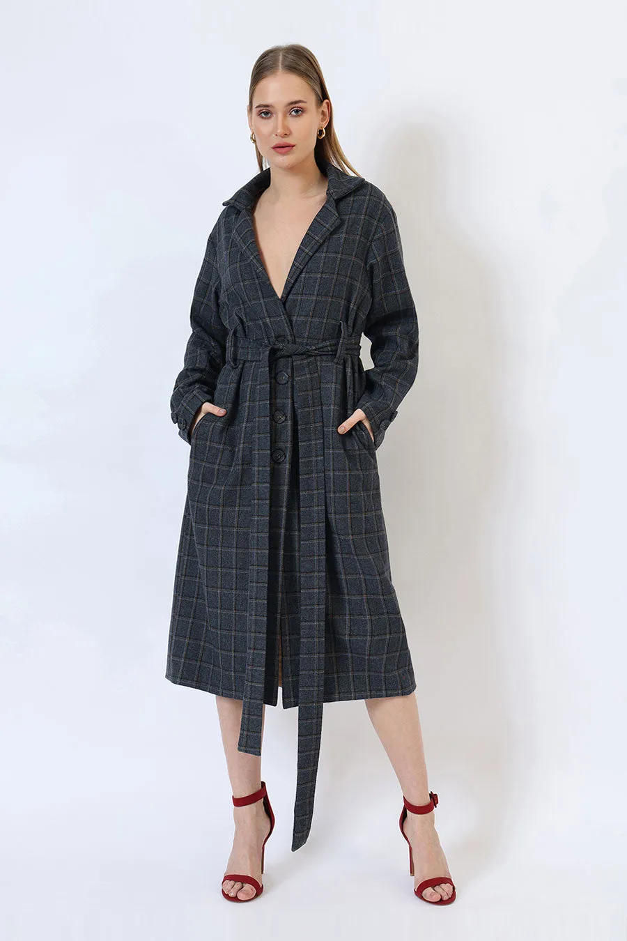 Midnight Blue Cascade Long Trench Coat