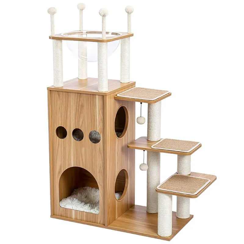 Modern Cat Tree for Large Cat with Clear Bowl & Scratch Post