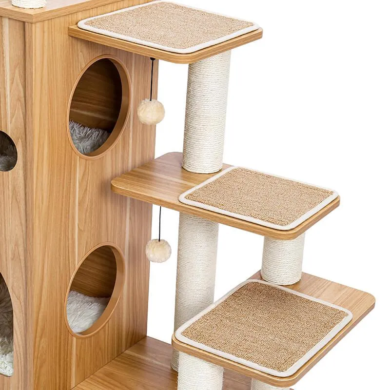 Modern Cat Tree for Large Cat with Clear Bowl & Scratch Post