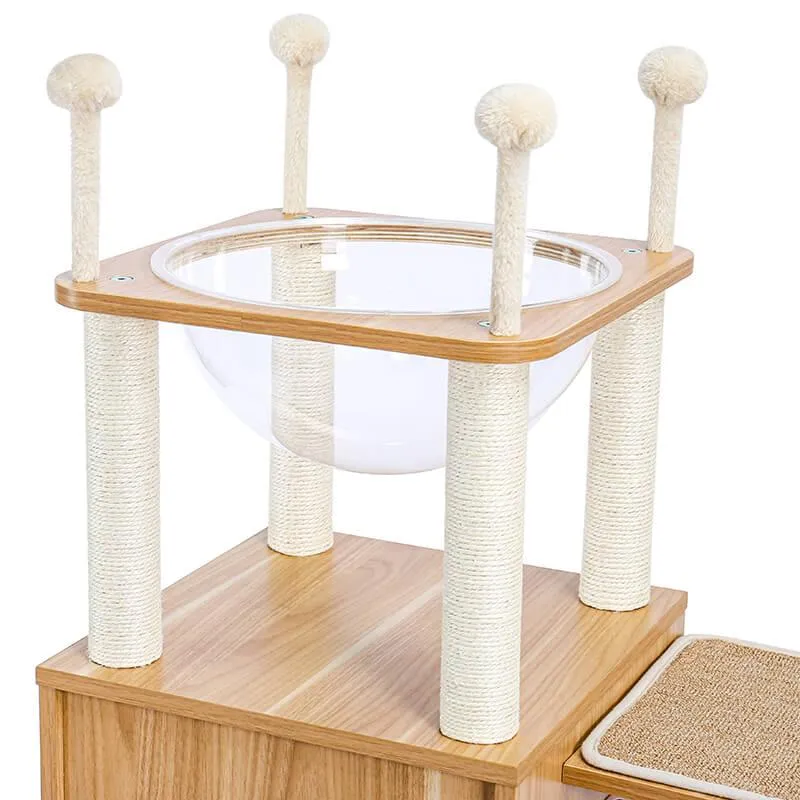 Modern Cat Tree for Large Cat with Clear Bowl & Scratch Post