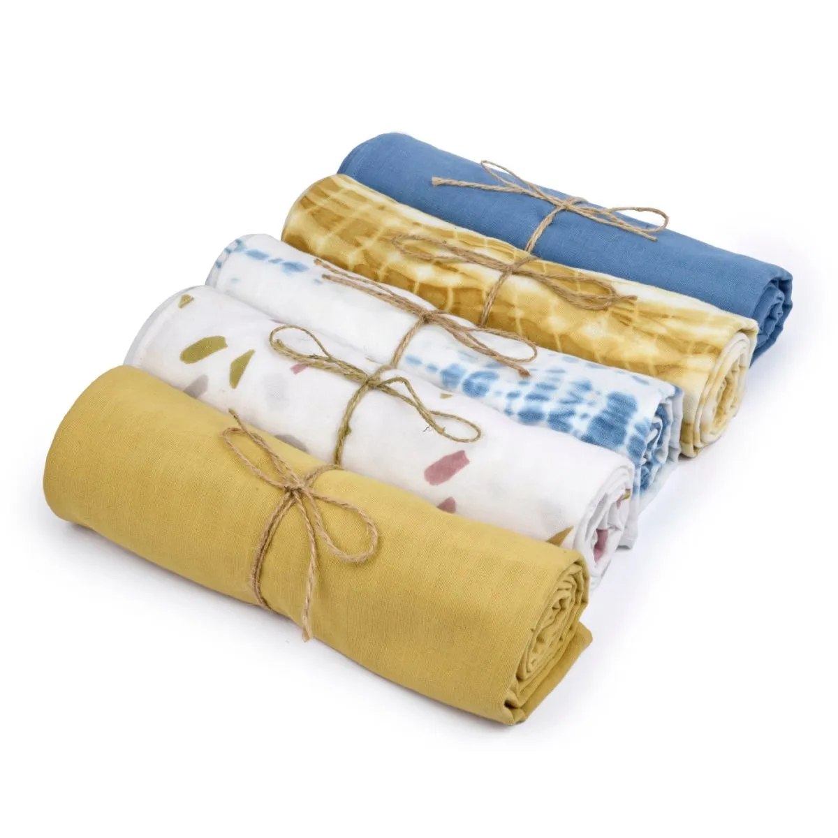 Naturally Dyed Organic Muslin Swaddles (Set of 5)- It’s a Boy