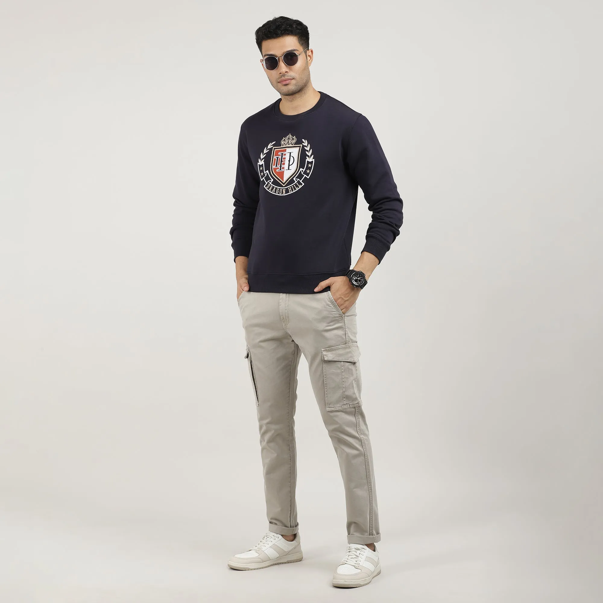 Navy Varsity Round Neck Sweatshirt