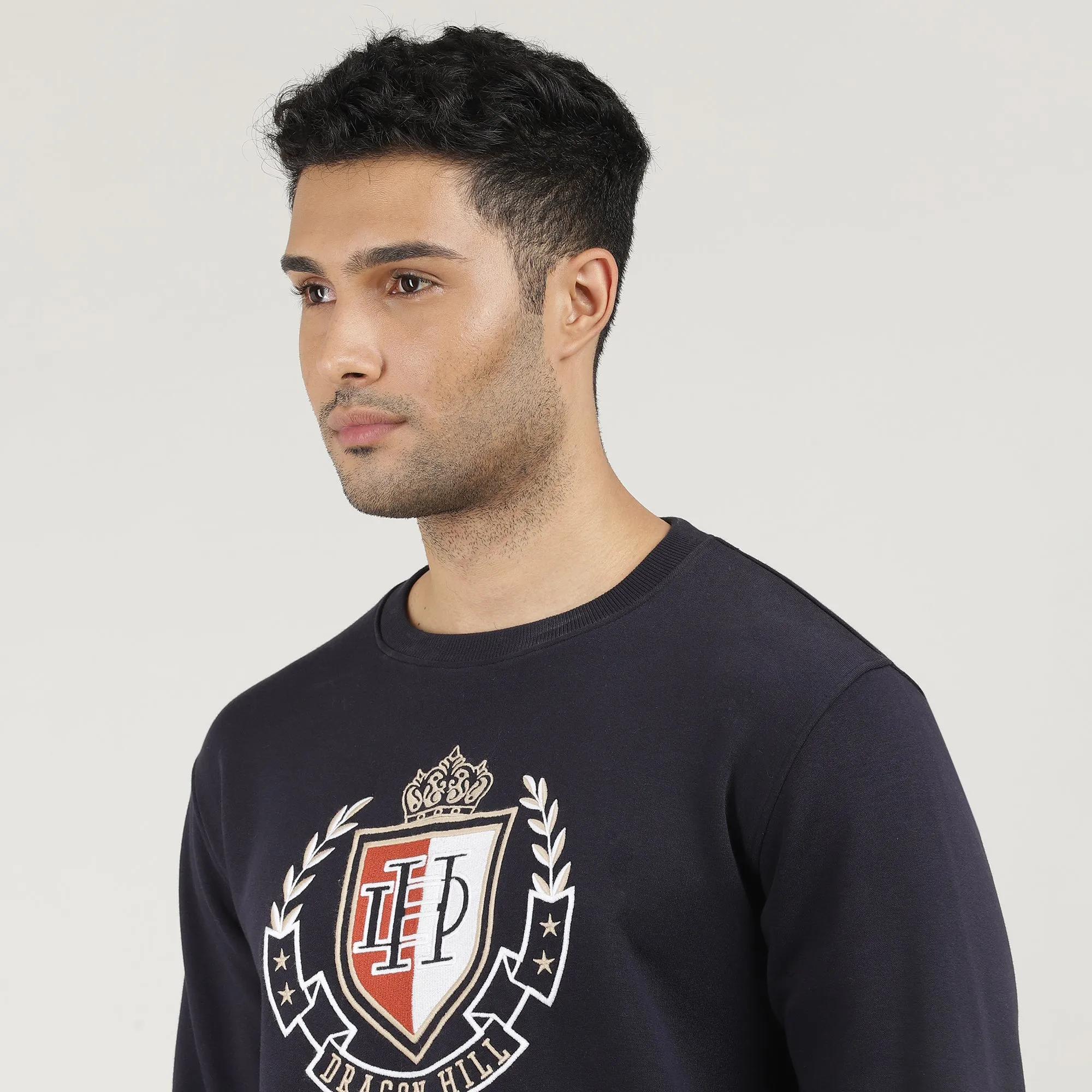 Navy Varsity Round Neck Sweatshirt