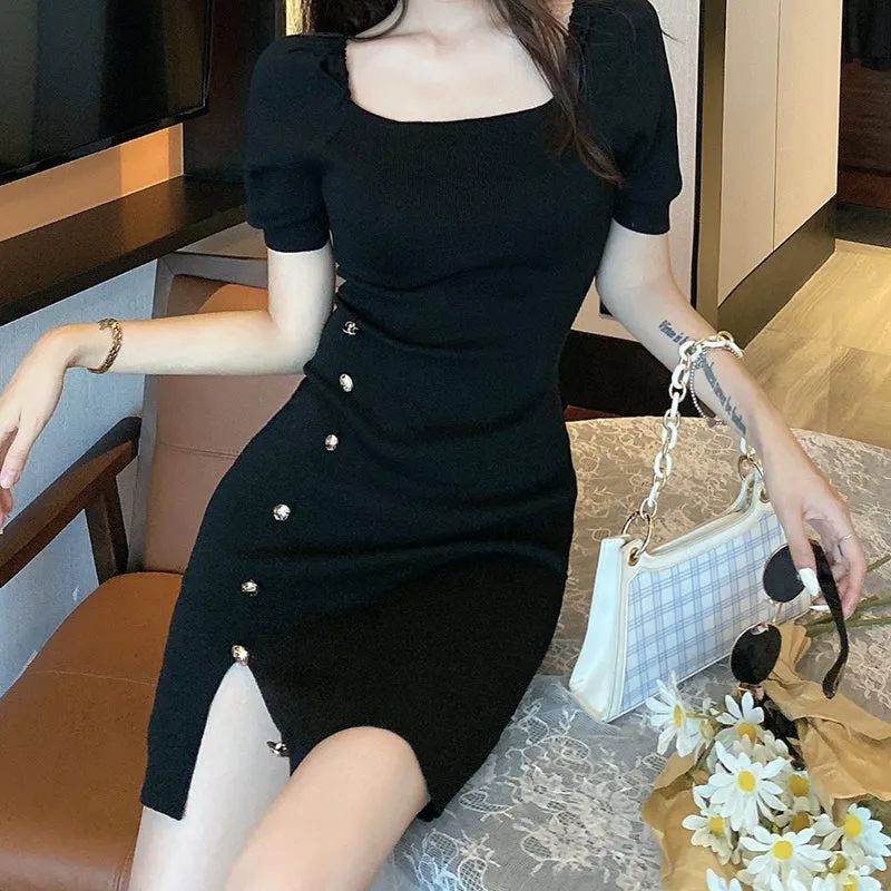 New High Waist Sexy Split Short Sleeve Hip Dress