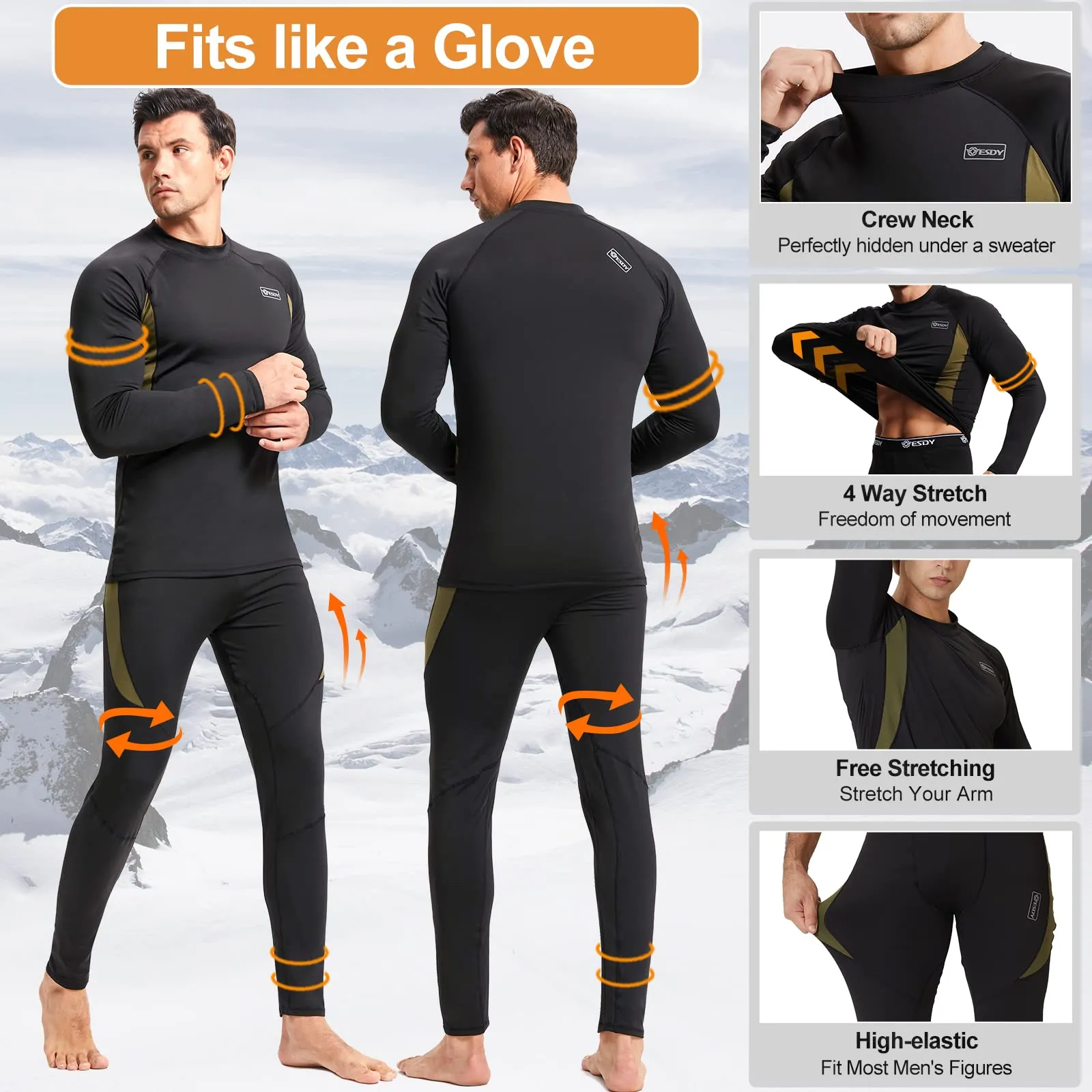 romision Long Johns for Men Thermal Underwear Set Winter Hunting Gear Sport Bottom Top Base Layer for Cold Weather A-Black