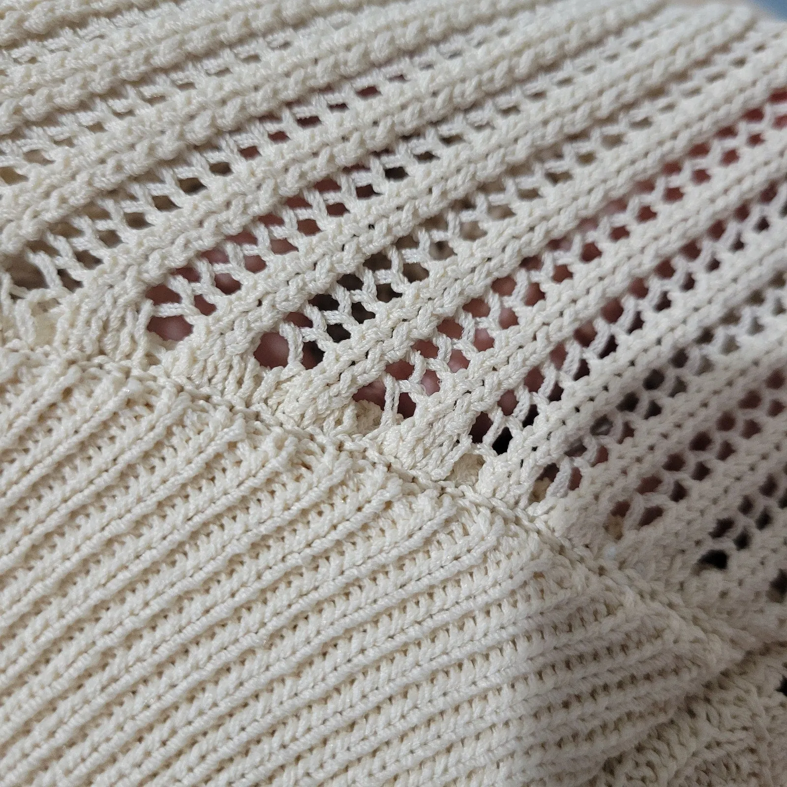 Ruve Loom Pants Beige 3D Knit See Through Knitwear Crocheted Slim Pull On Swim Coverup Size Small