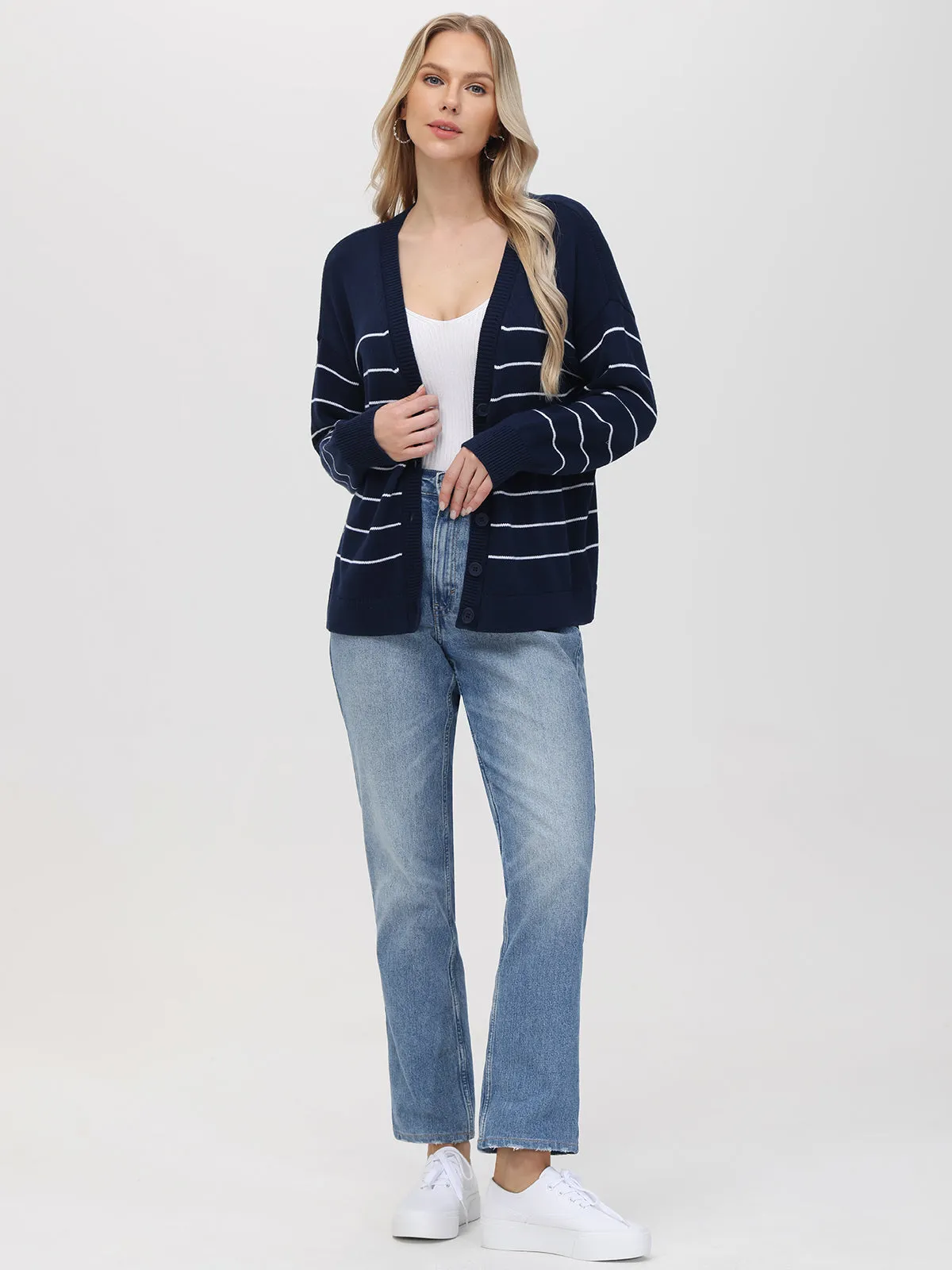 Sarah: 100% Cotton Relaxed Stripe Cardigan