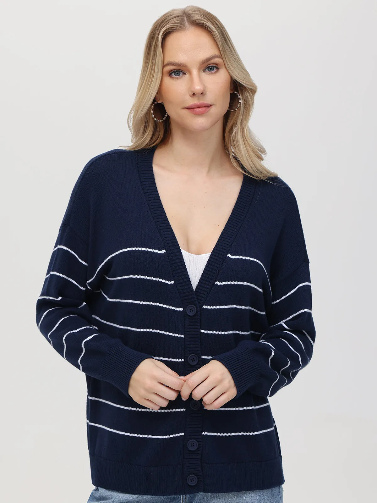 Sarah: 100% Cotton Relaxed Stripe Cardigan