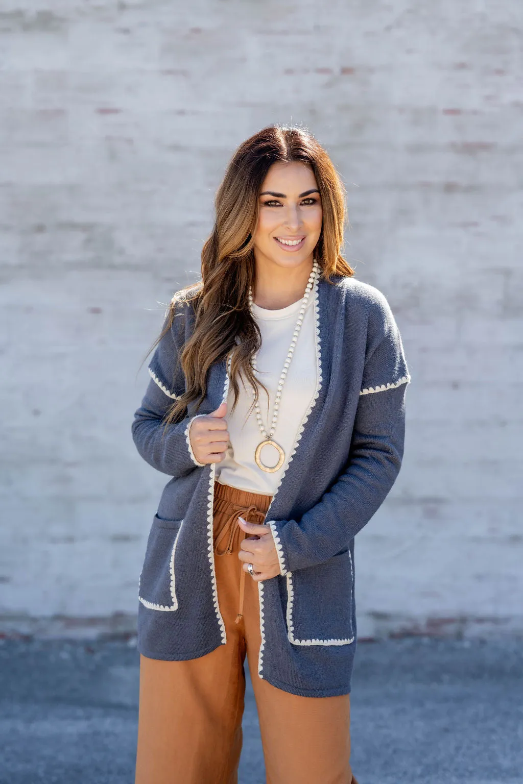 Scalloped Stitched Trim Cardigan