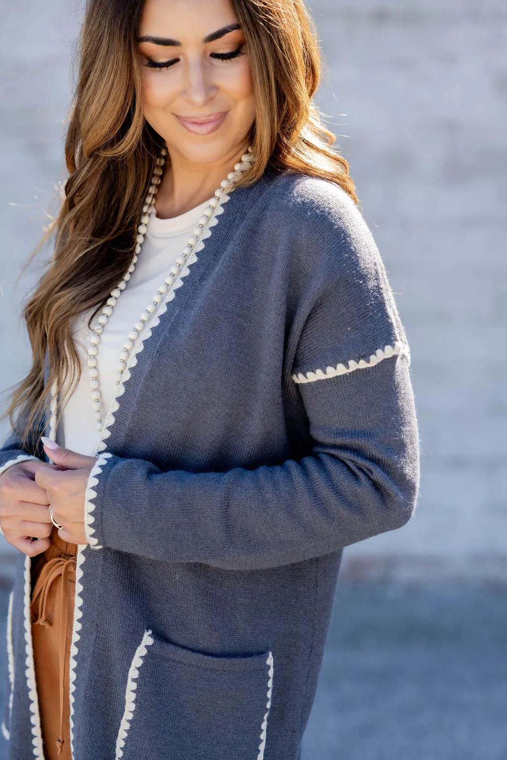 Scalloped Stitched Trim Cardigan