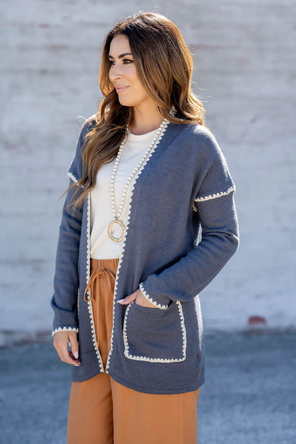 Scalloped Stitched Trim Cardigan