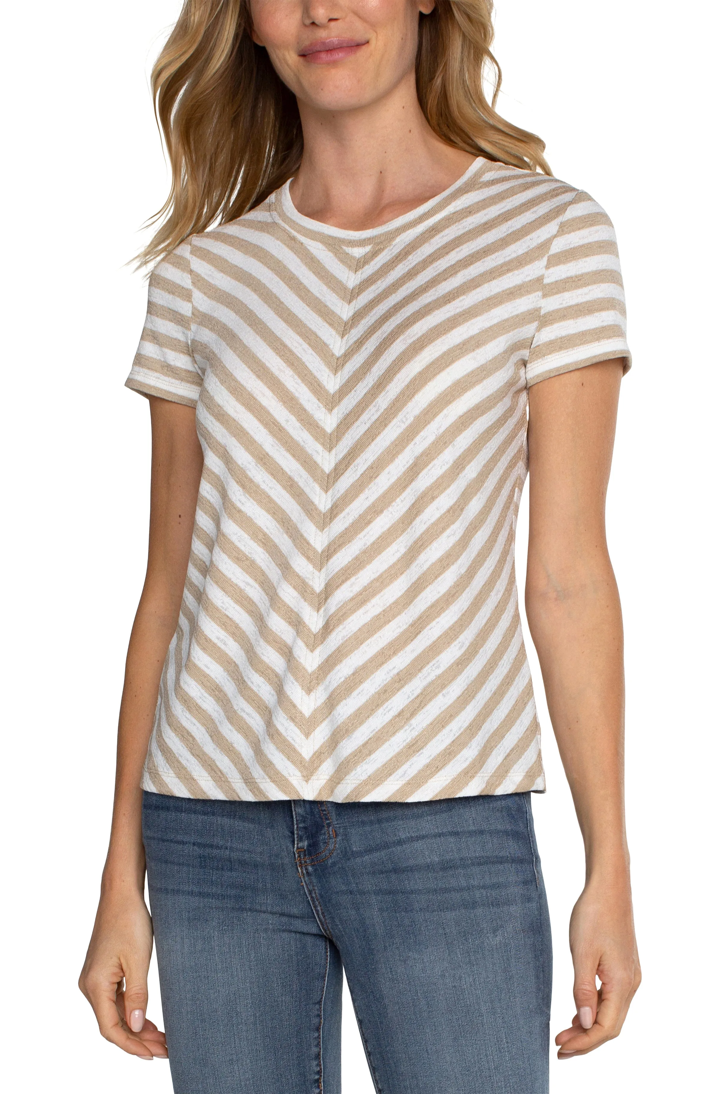 SHORT SLEEVE KNIT TOP WITH MITER