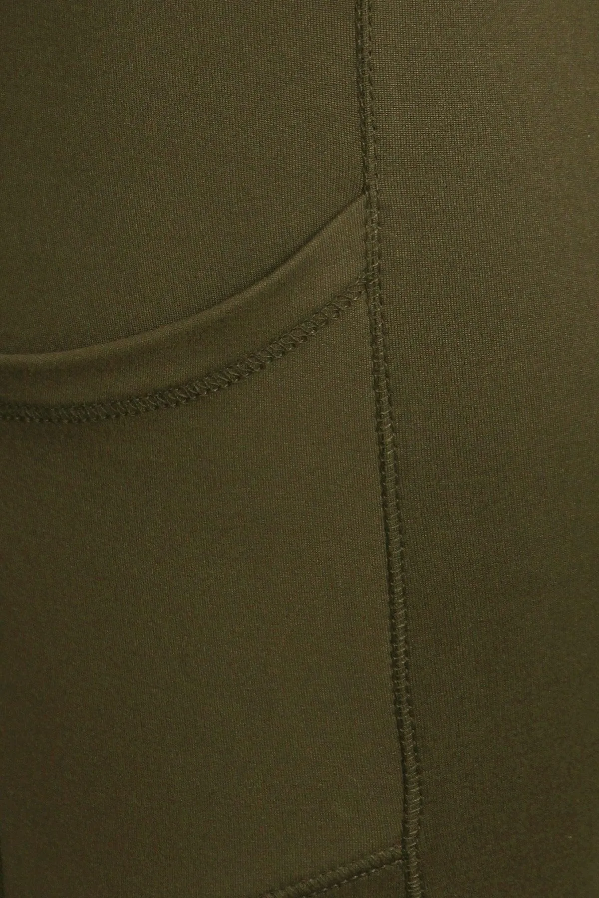 Solid Fleece Lined Sports Leggings With Side Pockets - Olive