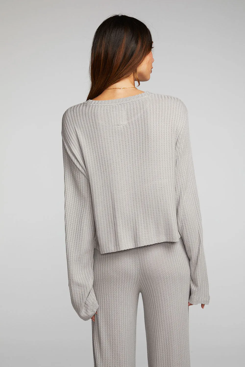 Thermal Waffle Cropped Long Sleeve Tee