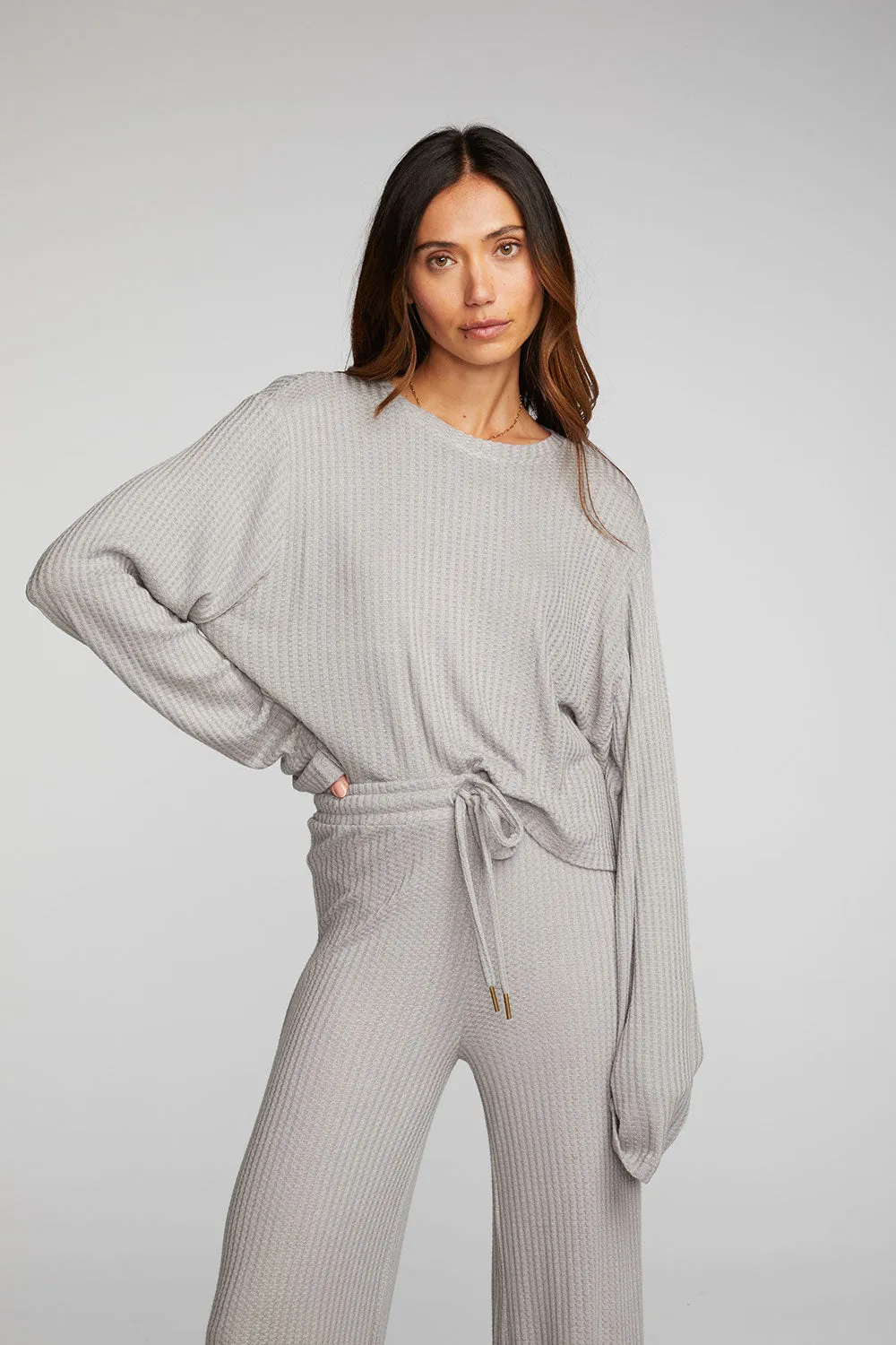 Thermal Waffle Cropped Long Sleeve Tee