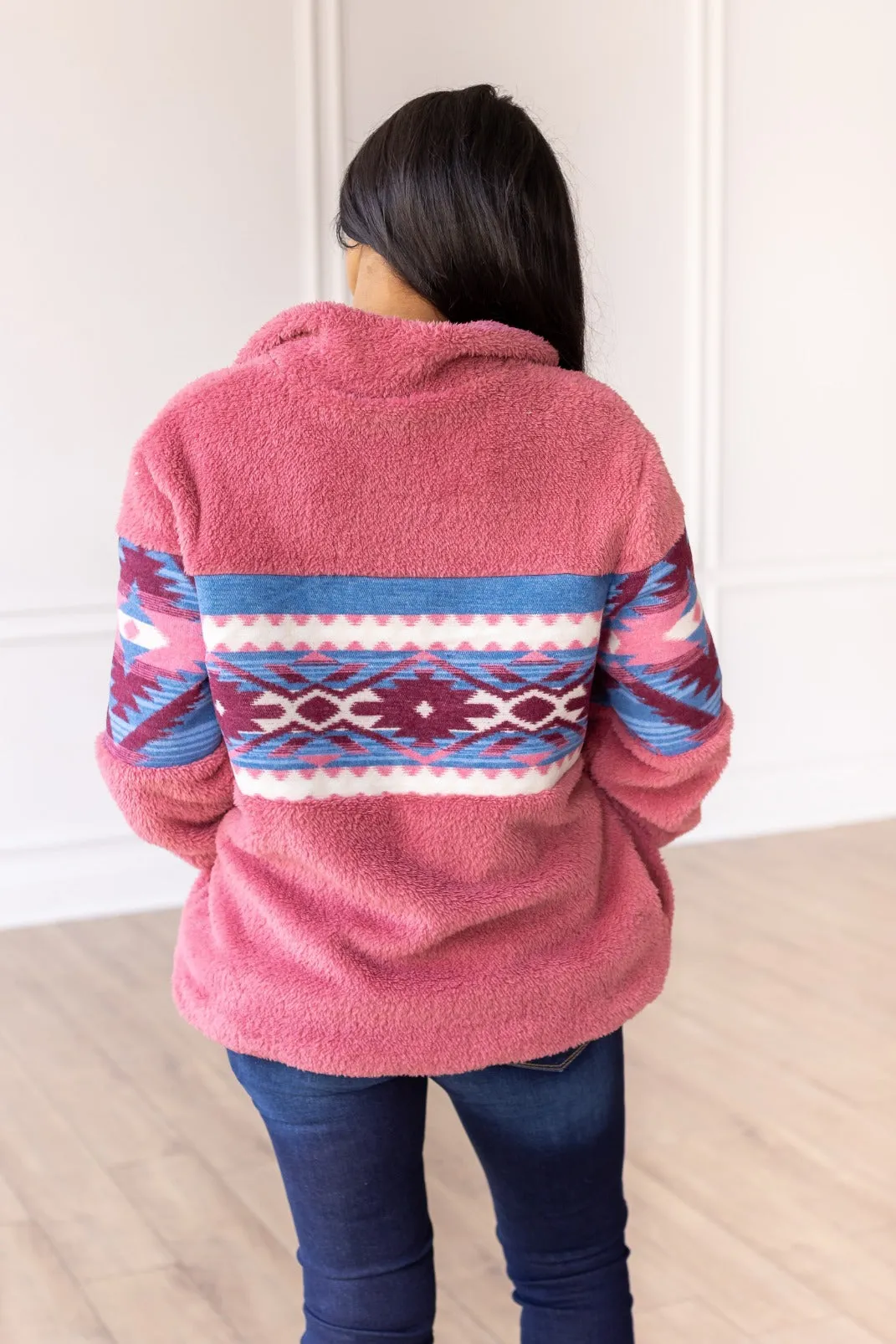 Trend Seeker Blush Pink Aztec Sherpa Half Zipper