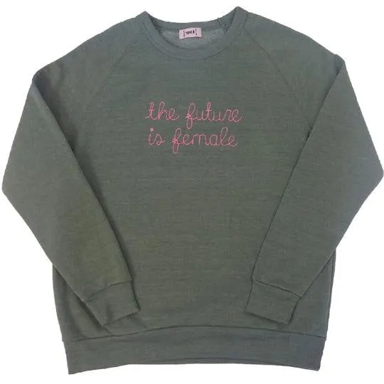 Unisex raglan sleeve pullover sweatshirts custom embroidered with roevember, the future is female, 1973, we say gay or anything you feel like saying across your chest!