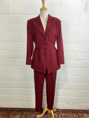 Vintage 1980s Sophie Sitbon Burgundy Wool Pant Suit, Tapered Leg, W29"