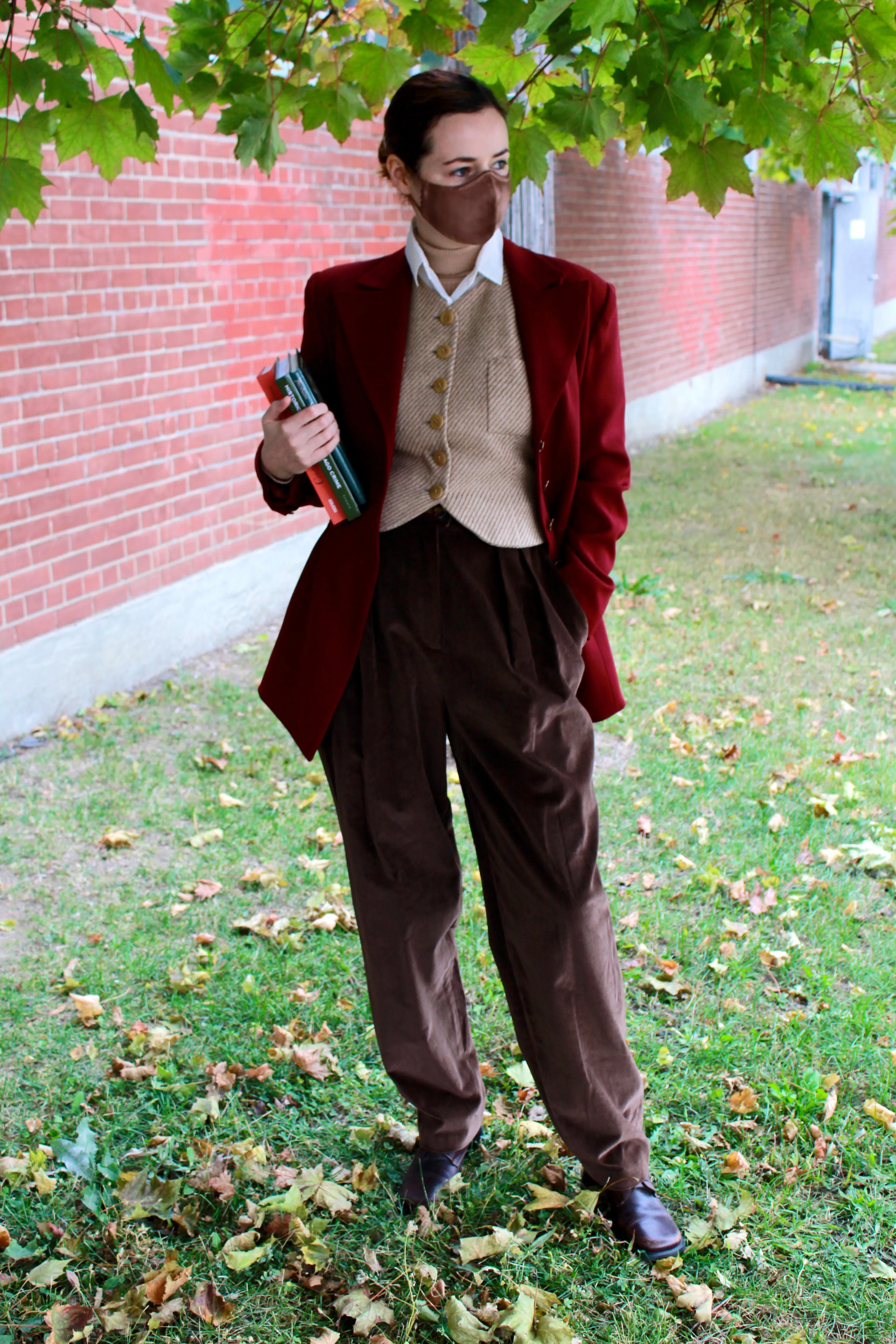 Vintage 1980s Sophie Sitbon Burgundy Wool Pant Suit, Tapered Leg, W29"