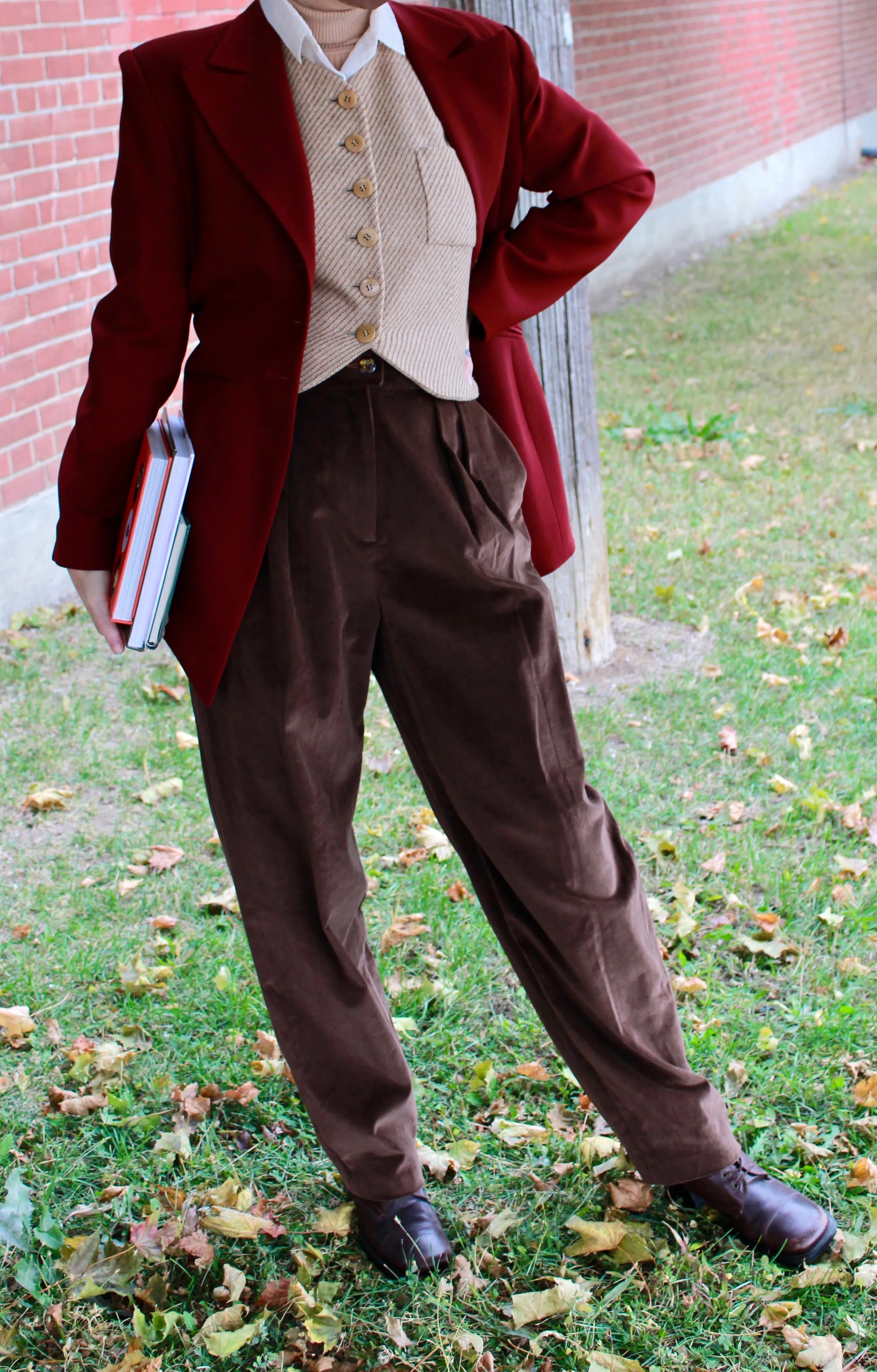 Vintage 1980s Sophie Sitbon Burgundy Wool Pant Suit, Tapered Leg, W29"