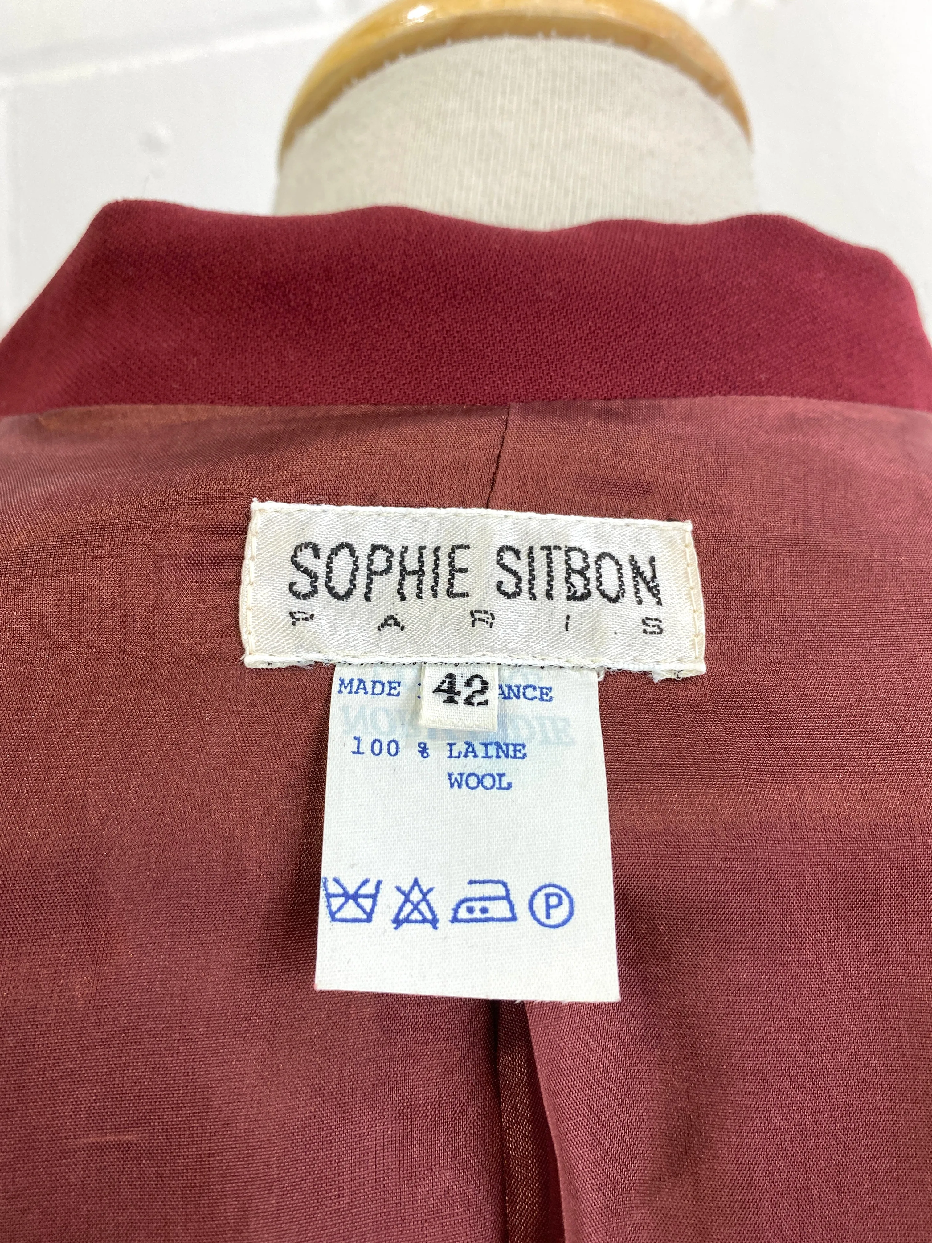 Vintage 1980s Sophie Sitbon Burgundy Wool Pant Suit, Tapered Leg, W29"