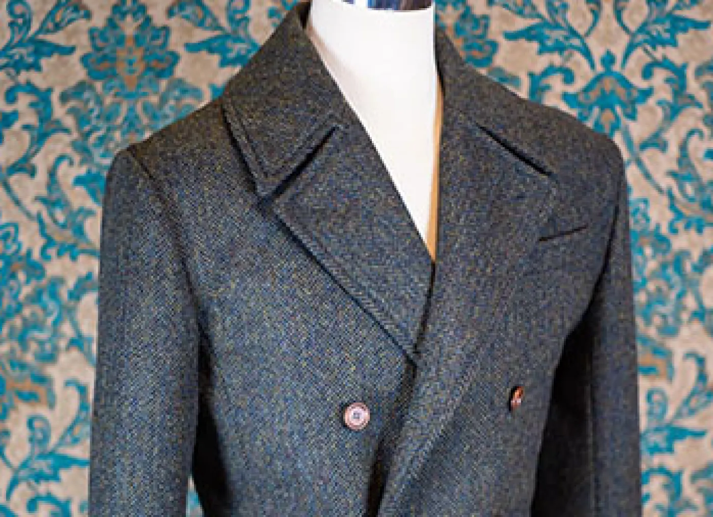 Vintage Trench Coat Men Double Breasted Notch Collar Herringbone Tweed Coat Slim Fit Winter Wedding