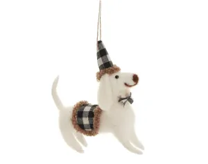 White Dog With Checkered Hat Ornament