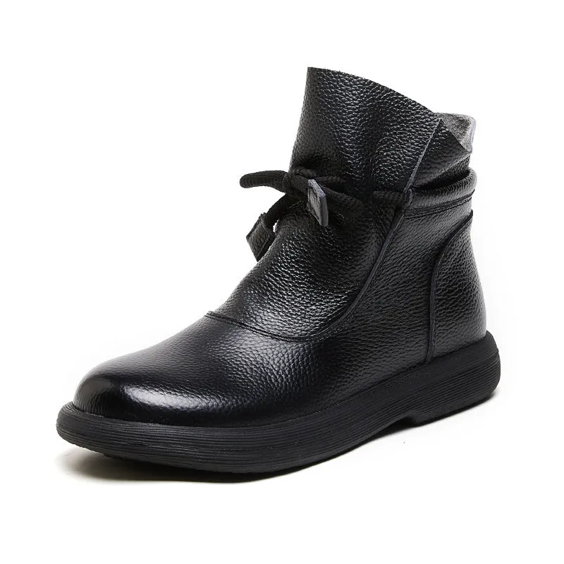 Women's Genuine Leather Warm Wool Boots Winter Thickened Non-slip Short Boots