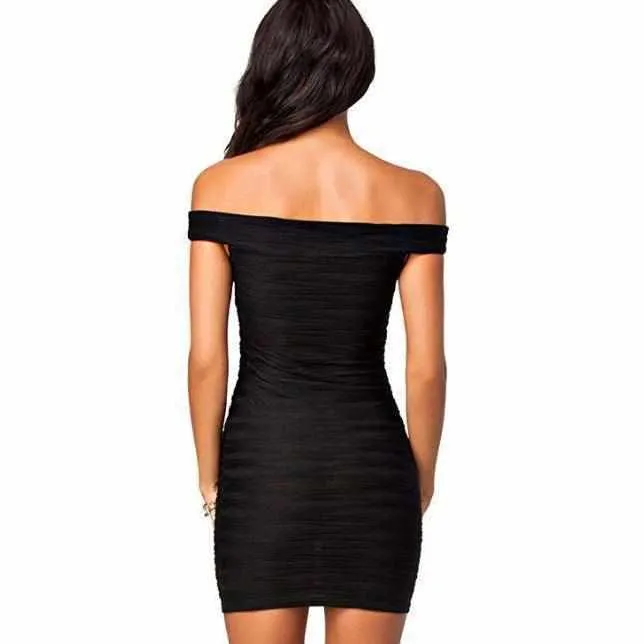 Women's Simple Black Off Shoulder Bandage Dress