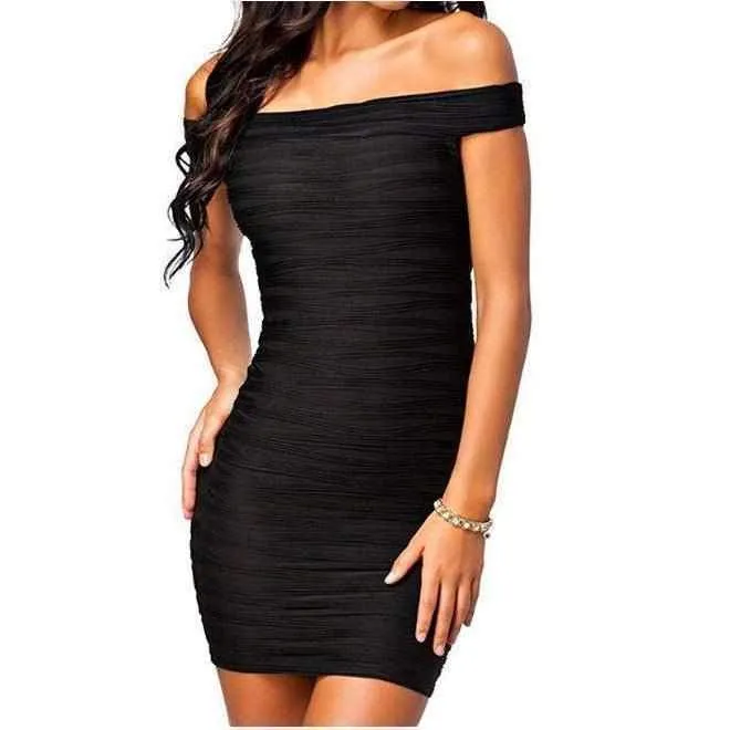 Women's Simple Black Off Shoulder Bandage Dress