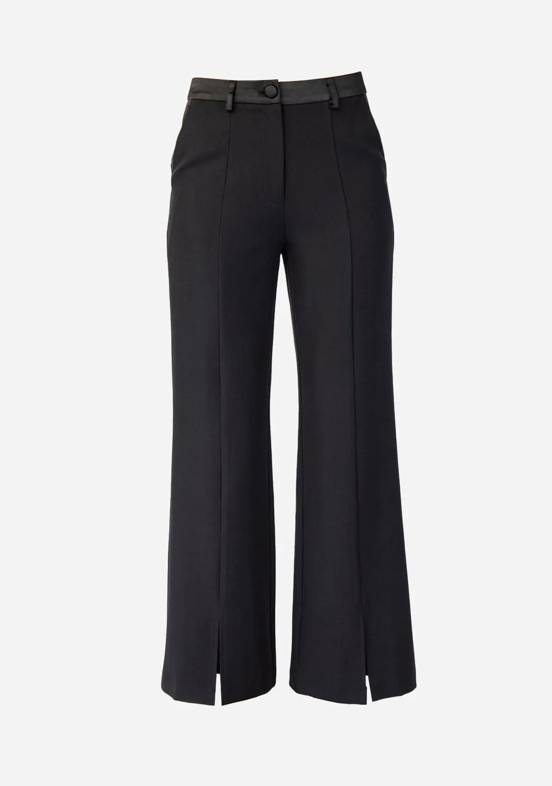 Woven Tailored Pants With Satin Contrast Insert