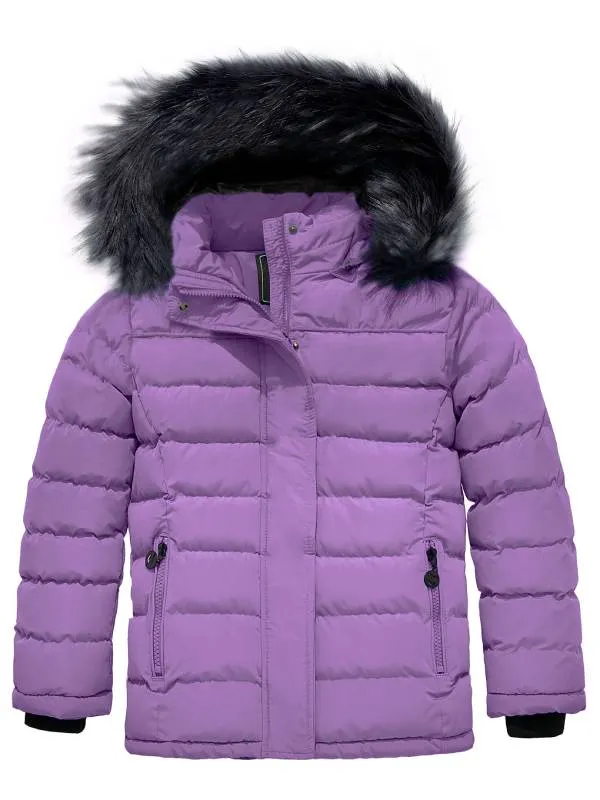 ZSHOW Girls' Water Resistant Puffer Jacket Soft Fleece Lined Padded Hooded Winter Coat